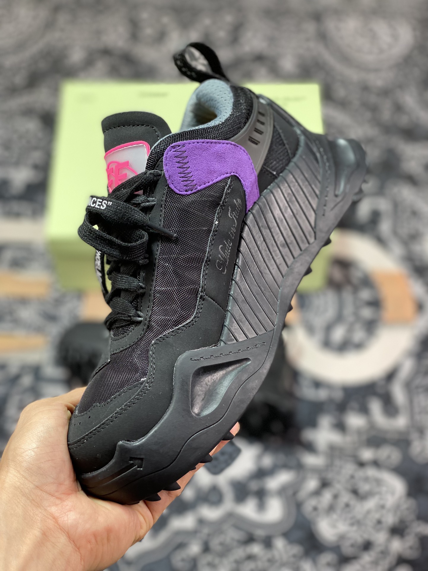 Off-White ODSY-1000 Chunky Arrow Low-Top Sneakers ”Samurai Black Pink Purple” OMIA139C99FAB0011000