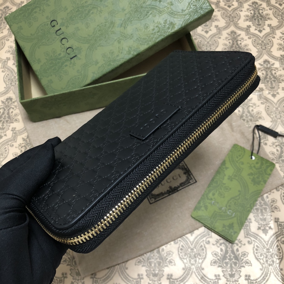 Gucci Signature黑色进口小牛皮拉链钱包，独特高雅的设计，配以热压技术，时尚潮流百搭，你值得