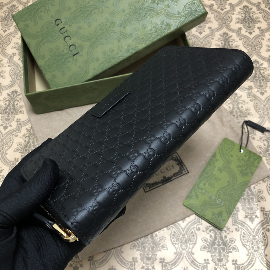 Gucci Signature黑色进口小牛皮拉链钱包，独特高雅的设计，配以热压技术，时尚潮流百搭，你值得