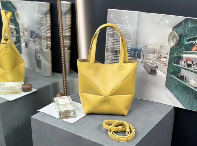 Loewe Puzzle Fold Small Leather Tote Bag, Yellow, Geometric Design 1 Loewe Puzzle Fold Small Leather Tote Bag, Yellow, Geometric Design
