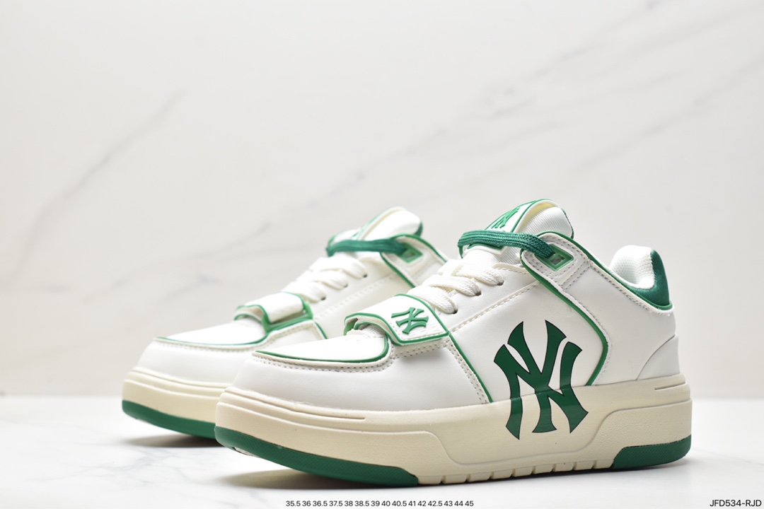 MLB Chunky Liner New York Yankees Senior Shoes Series Low-top Daddy Style Lightweight Jogging Shoes ”Leather White Black NY Print” 3ASXLM13N (C0001)