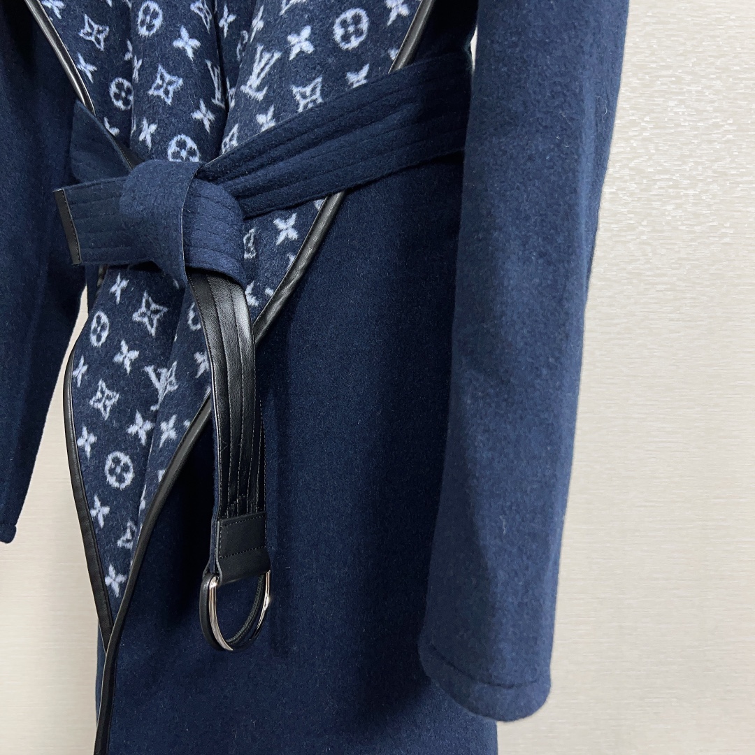 Louis Vuitton Navy Tonal Monogram Coat