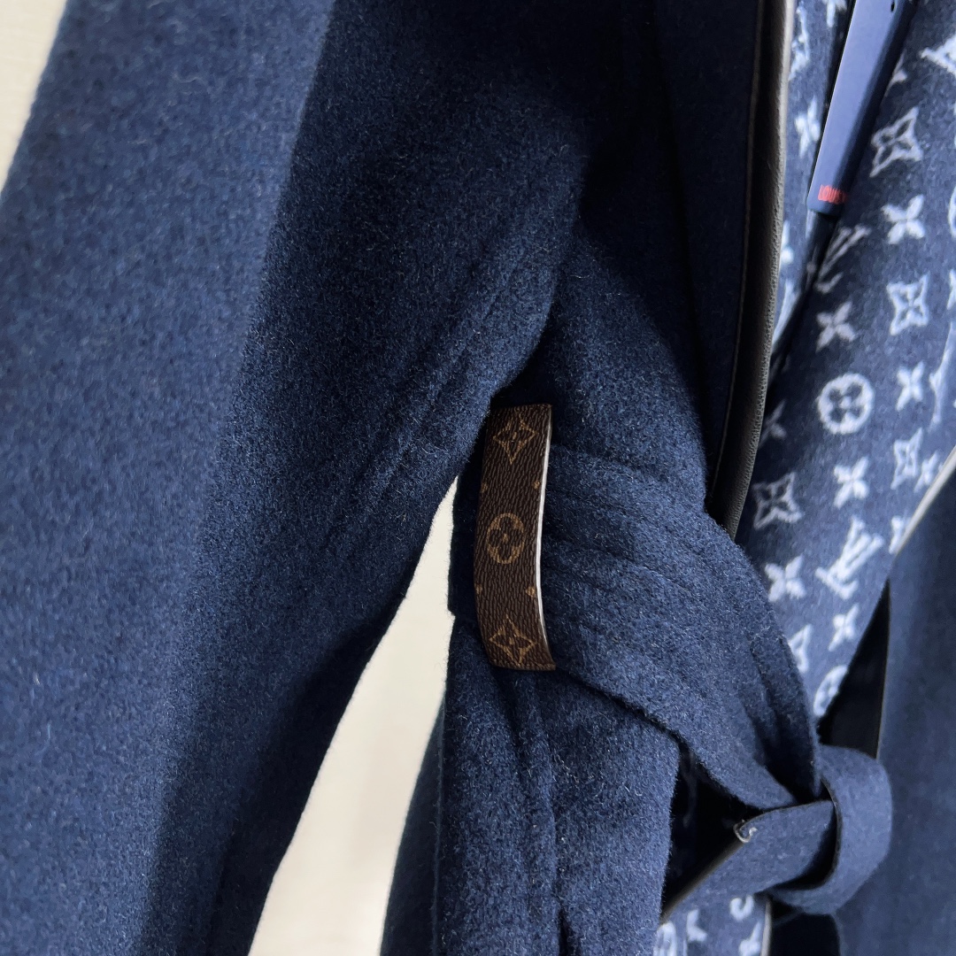 Louis Vuitton Navy Tonal Monogram Coat