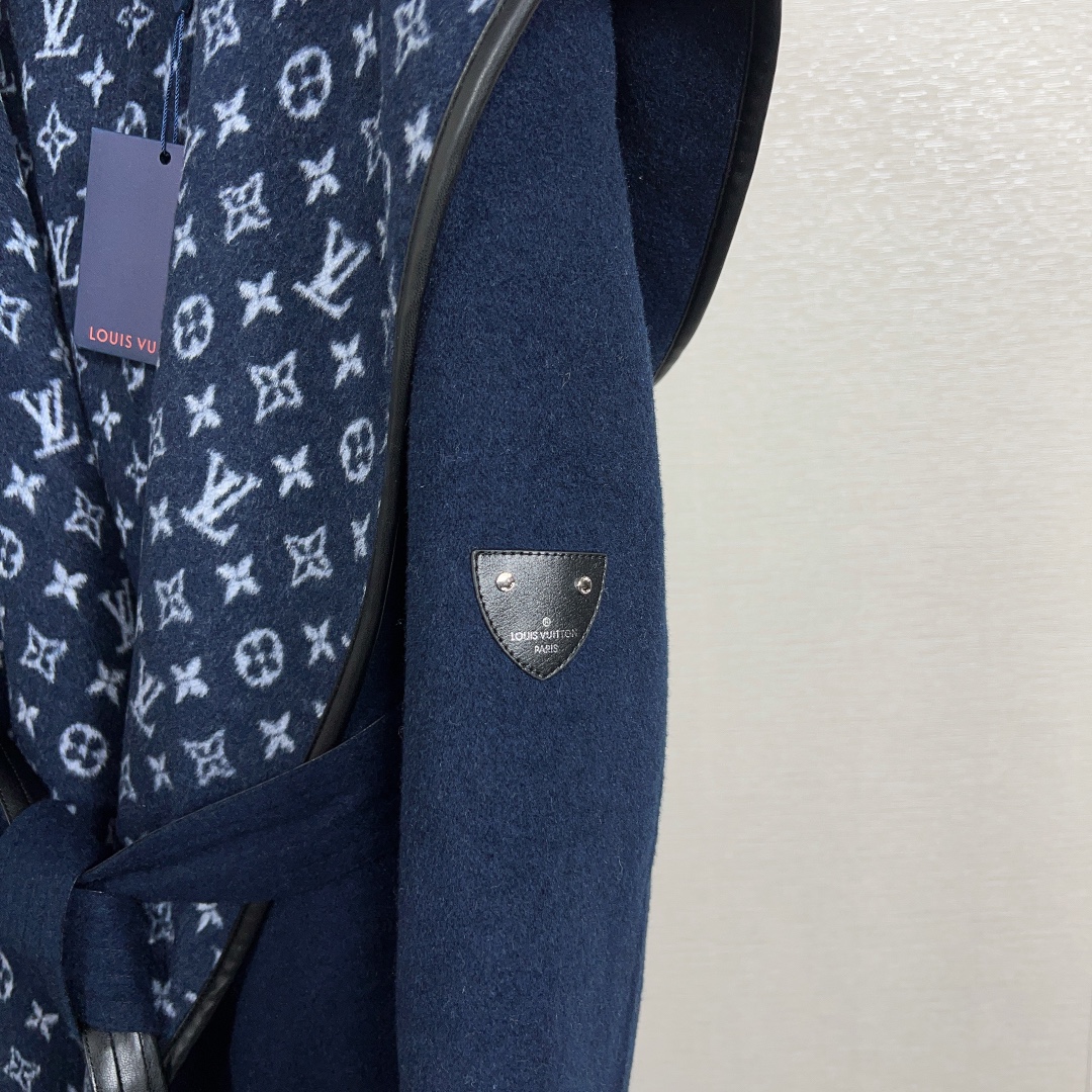 Louis Vuitton Navy Tonal Monogram Coat