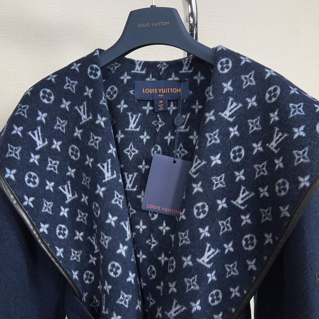 Louis Vuitton Navy Tonal Monogram Coat