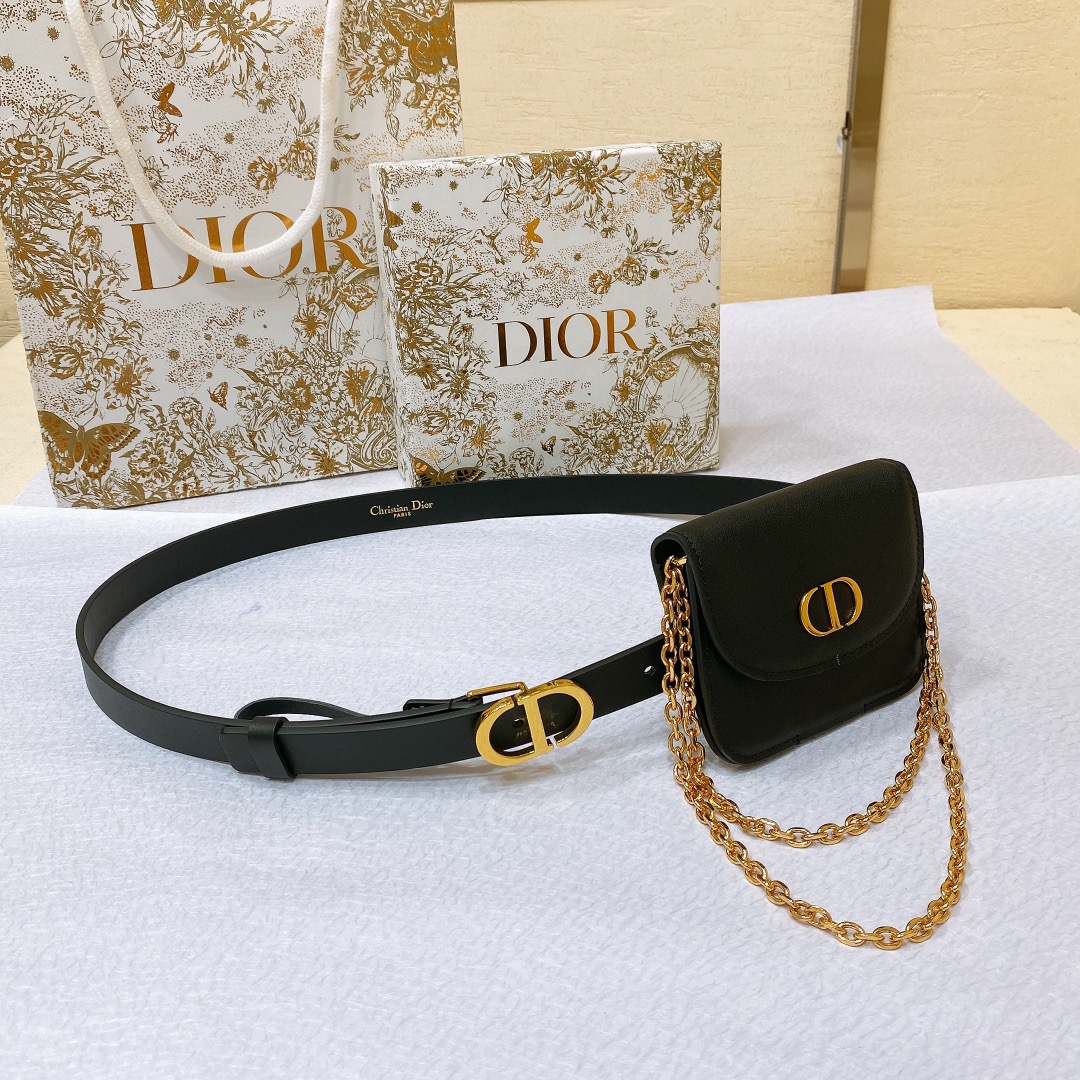 dior23新款DIORBOBBY腰带可拆卸小包饰以磁性扣环搭配装饰性CD扣金色马鞍包光滑牛皮2.0cm