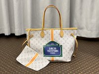 Louis Vuitton LV Neverfull Handbags Tote Bags Trolley Case White Monogram Canvas Cowhide Vintage M23501