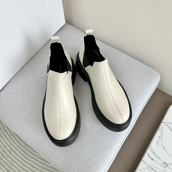 The Row Short Boots Black White Calfskin Cowhide Genuine Leather PU Rubber Sheepskin