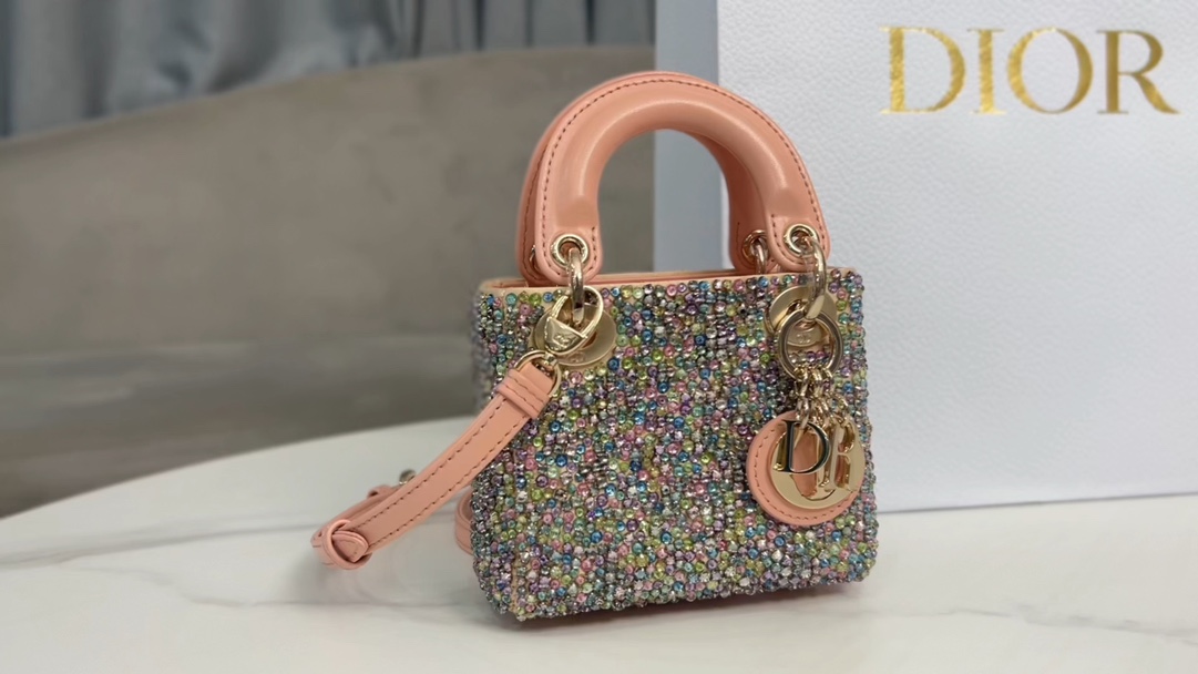 Lady Dior super mini embroidered colorful beads and diamonds
