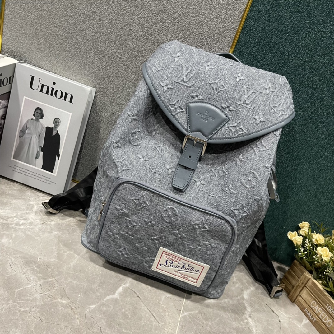 Louis Vuitton LV Montsouris Bags Backpack Embroidery Denim Vintage M22534