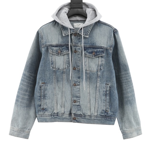 Celine Washed Denim Hoodie Jacket - Heavyweight Fabric, Vintage Blue 1 Celine Washed Denim Hoodie Jacket - Heavyweight Fabric, Vintage Blue