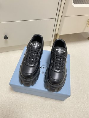Prada Loafers Plain Toe Platform Shoes Cowhide Patent Leather Sheepskin Casual