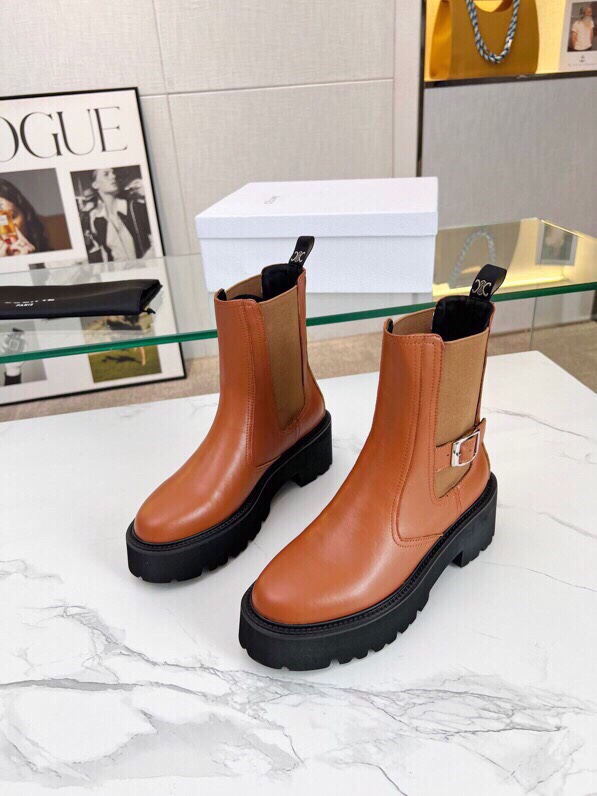 P295[發][發][發]Celine 2023冬 凯旋门松紧扣带 套脚厚底 短筒靴！！面料头层牛皮、内里羊标准码数35/40（41、42订做不退放）