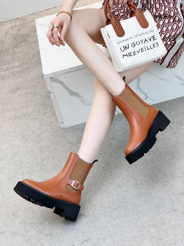 P295[發][發][發]Celine 2023冬 凯旋门松紧扣带 套脚厚底 短筒靴！！面料头层牛皮、内里羊标准码数35/40（41、42订做不退放）