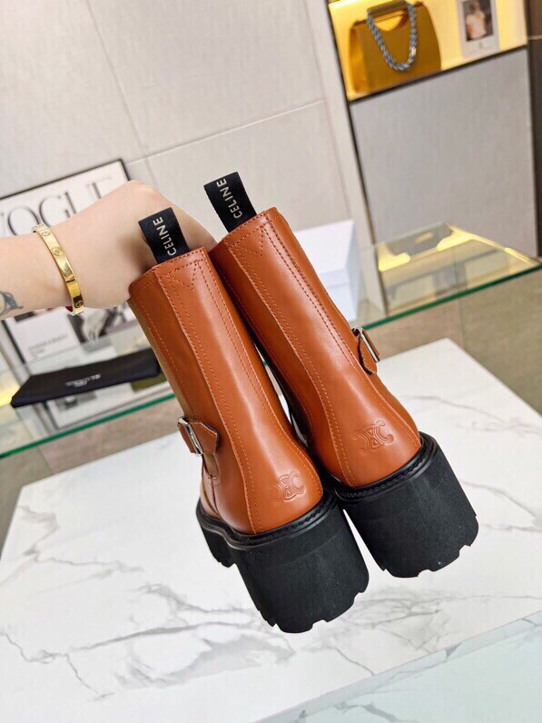 P295[發][發][發]Celine 2023冬 凯旋门松紧扣带 套脚厚底 短筒靴！！面料头层牛皮、内里羊标准码数35/40（41、42订做不退放）