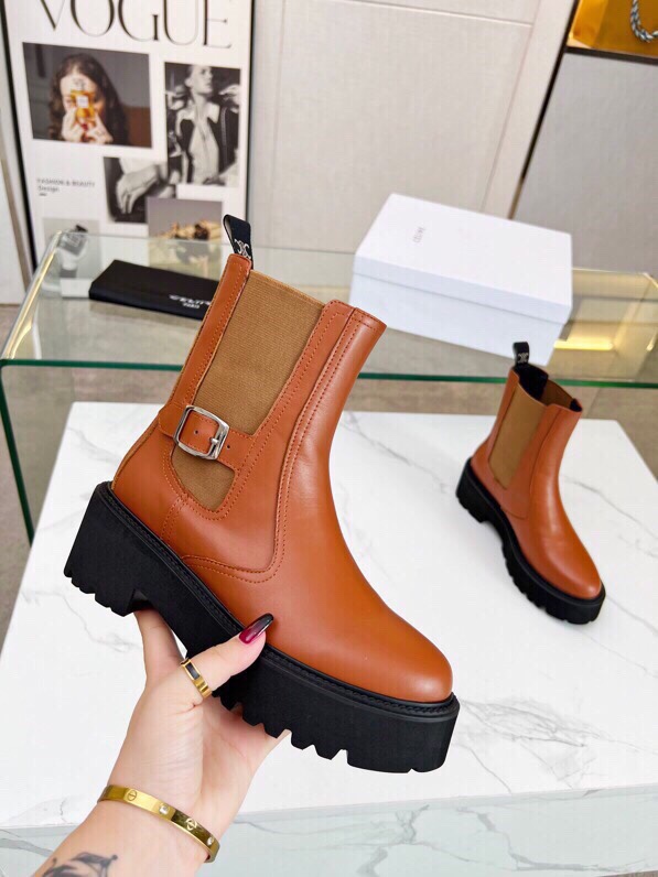 P295[發][發][發]Celine 2023冬 凯旋门松紧扣带 套脚厚底 短筒靴！！面料头层牛皮、内里羊标准码数35/40（41、42订做不退放）