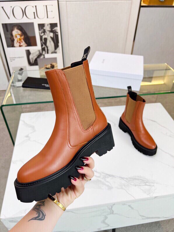 P295[發][發][發]Celine 2023冬 凯旋门松紧扣带 套脚厚底 短筒靴！！面料头层牛皮、内里羊标准码数35/40（41、42订做不退放）