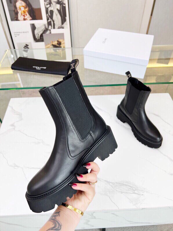 P295[發][發][發]Celine 2023冬 凯旋门松紧扣带 套脚厚底 短筒靴！！面料头层牛皮、内里羊标准码数35/40（41、42订做不退放