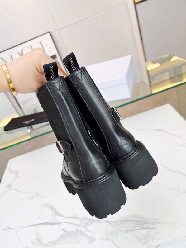 P295[發][發][發]Celine 2023冬 凯旋门松紧扣带 套脚厚底 短筒靴！！面料头层牛皮、内里羊标准码数35/40（41、42订做不退放