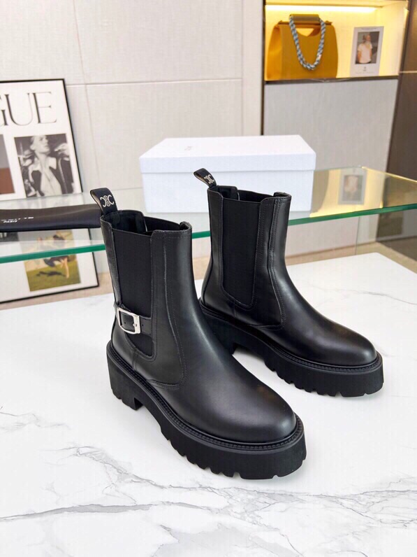 P295[發][發][發]Celine 2023冬 凯旋门松紧扣带 套脚厚底 短筒靴！！面料头层牛皮、内里羊标准码数35/40（41、42订做不退放
