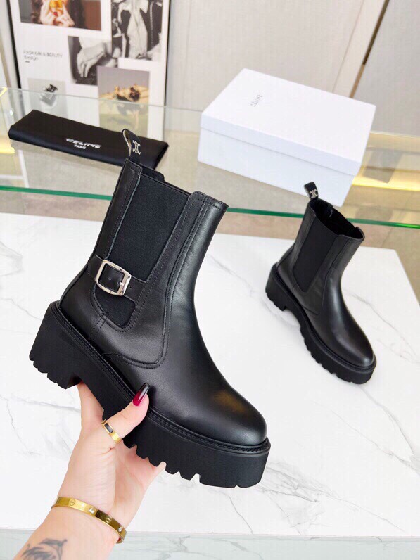 P295[發][發][發]Celine 2023冬 凯旋门松紧扣带 套脚厚底 短筒靴！！面料头层牛皮、内里羊标准码数35/40（41、42订做不退放