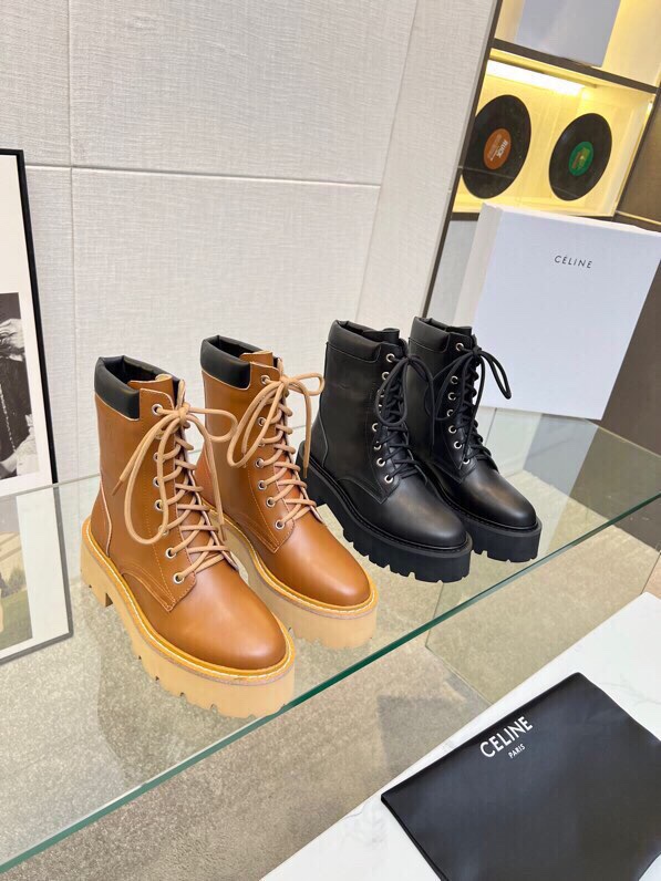 P295[發][發][發]Celine 赛琳2023凯旋门马丁系带厚底平底粗跟粗靴！！面料头层牛皮、内里羊、标准码数35/40（41、42订做不退放