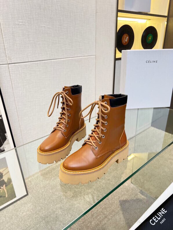 P295[發][發][發]Celine 赛琳2023凯旋门马丁系带厚底平底粗跟粗靴！！面料头层牛皮、内里羊、标准码数35/40（41、42订做不退放