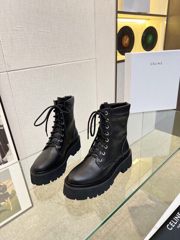 P295[發][發][發]Celine 赛琳2023凯旋门马丁系带厚底平底粗跟粗靴！！面料头层牛皮、内里羊、标准码数35/40（41、42订做不退放