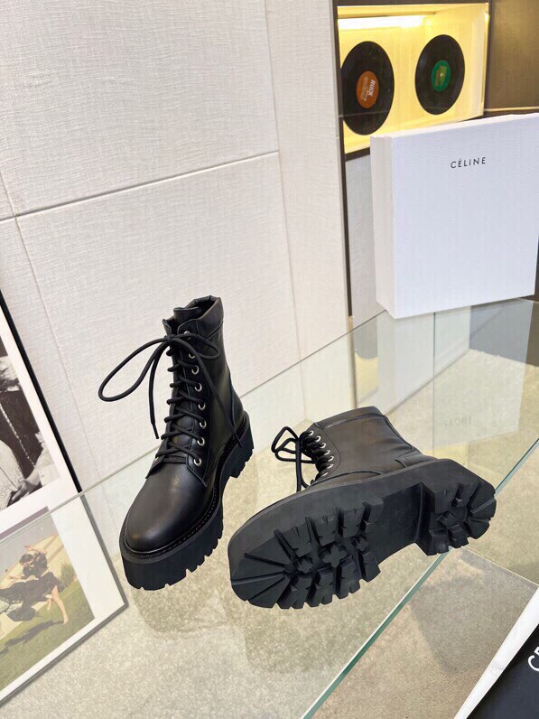 P295[發][發][發]Celine 赛琳2023凯旋门马丁系带厚底平底粗跟粗靴！！面料头层牛皮、内里羊、标准码数35/40（41、42订做不退放