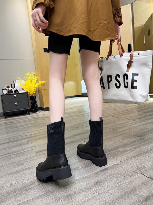 P295[發][發][發]Celine 赛琳2023凯旋门接拼厚底针织毛线筒女瘦靴！！面料头层牛皮、内里羊、标准码数35/40（41、42订做不退放