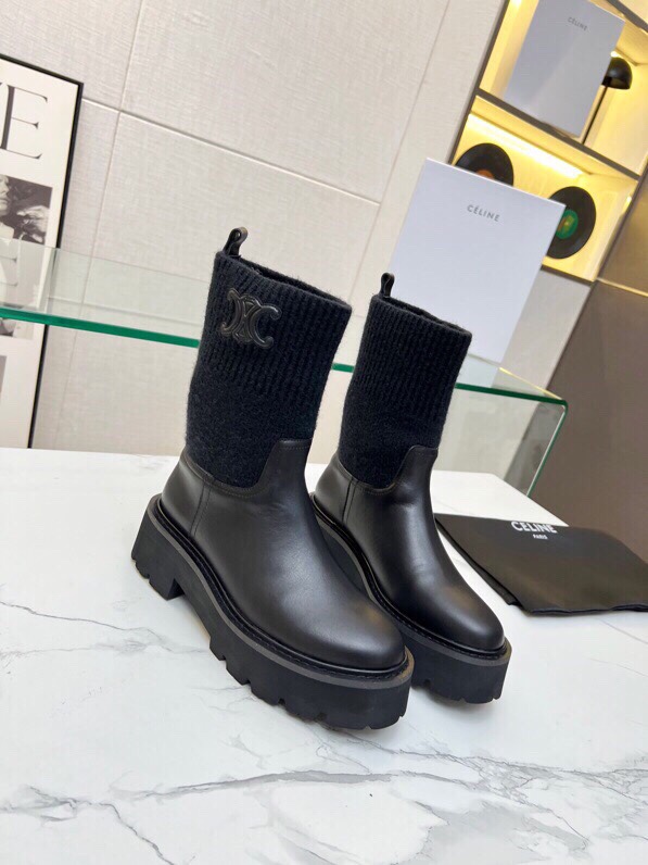 P295[發][發][發]Celine 赛琳2023凯旋门接拼厚底针织毛线筒女瘦靴！！面料头层牛皮、内里羊、标准码数35/40（41、42订做不退放