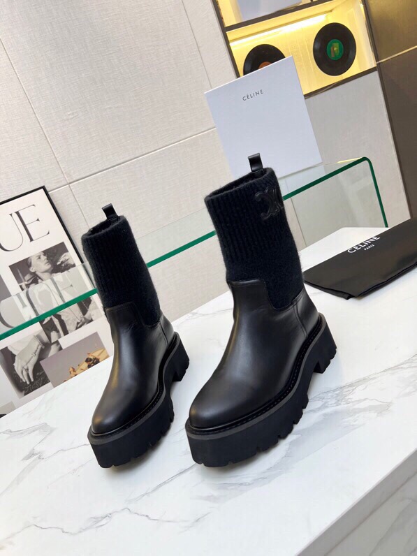 P295[發][發][發]Celine 赛琳2023凯旋门接拼厚底针织毛线筒女瘦靴！！面料头层牛皮、内里羊、标准码数35/40（41、42订做不退放