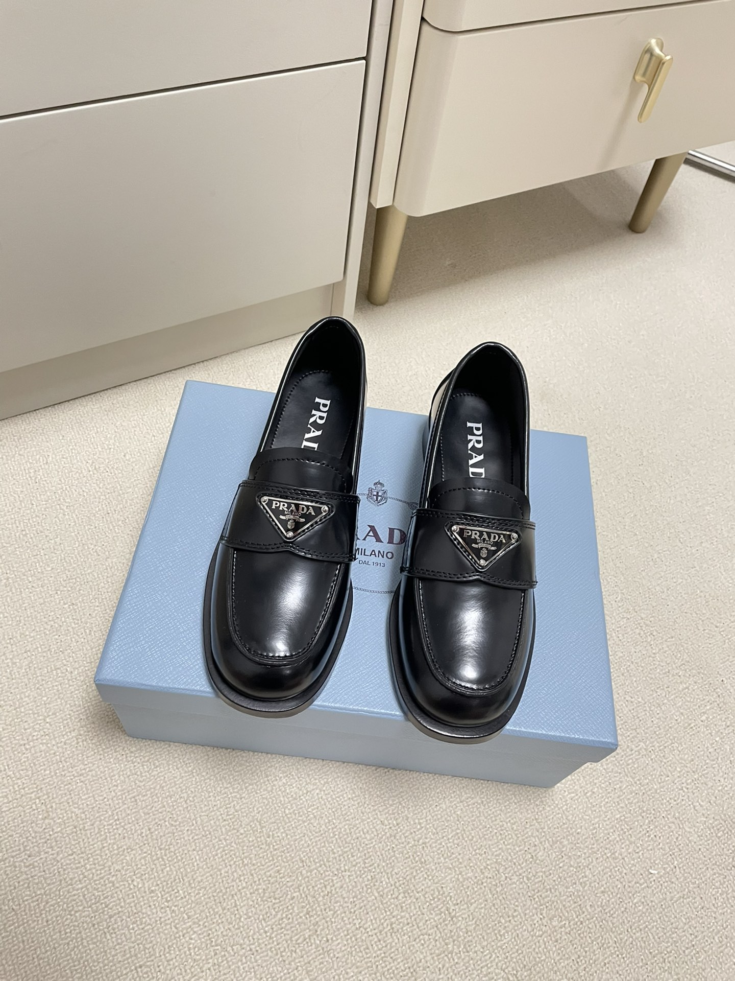 High Quality Online
 Prada Shoes Loafers Plain Toe Cowhide Genuine Leather Patent Sheepskin Casual