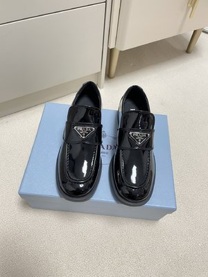 Prada Shoes Loafers Plain Toe Cowhide Patent Leather Sheepskin Casual
