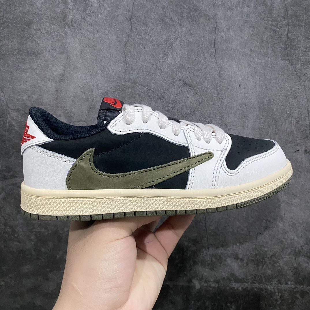 [M Pure Original] Travis Scott x Air Jordan AJ1 Low OG TS joint white and green hook low-top children's shoes DZ5909-106