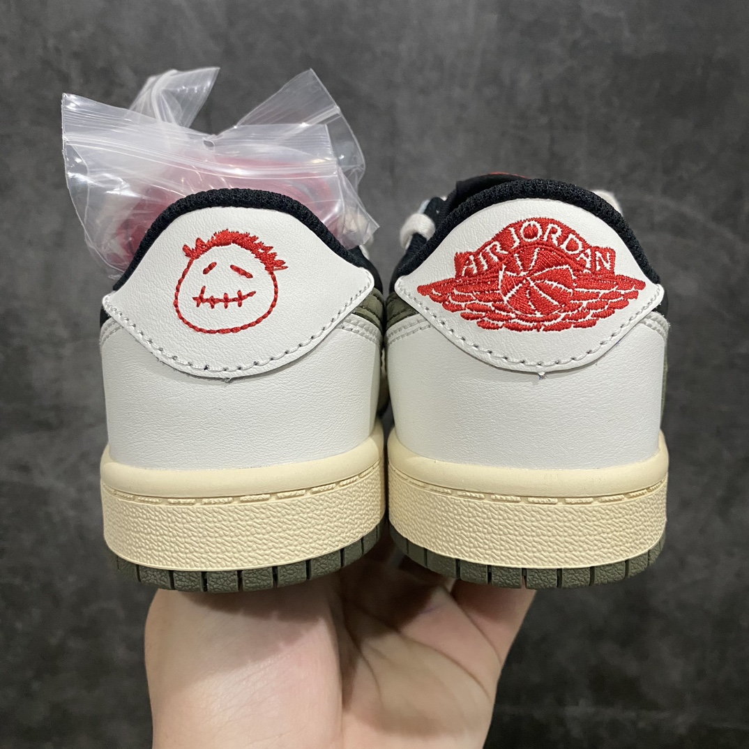 [M Pure Original] Travis Scott x Air Jordan AJ1 Low OG TS joint white and green hook low-top children's shoes DZ5909-106