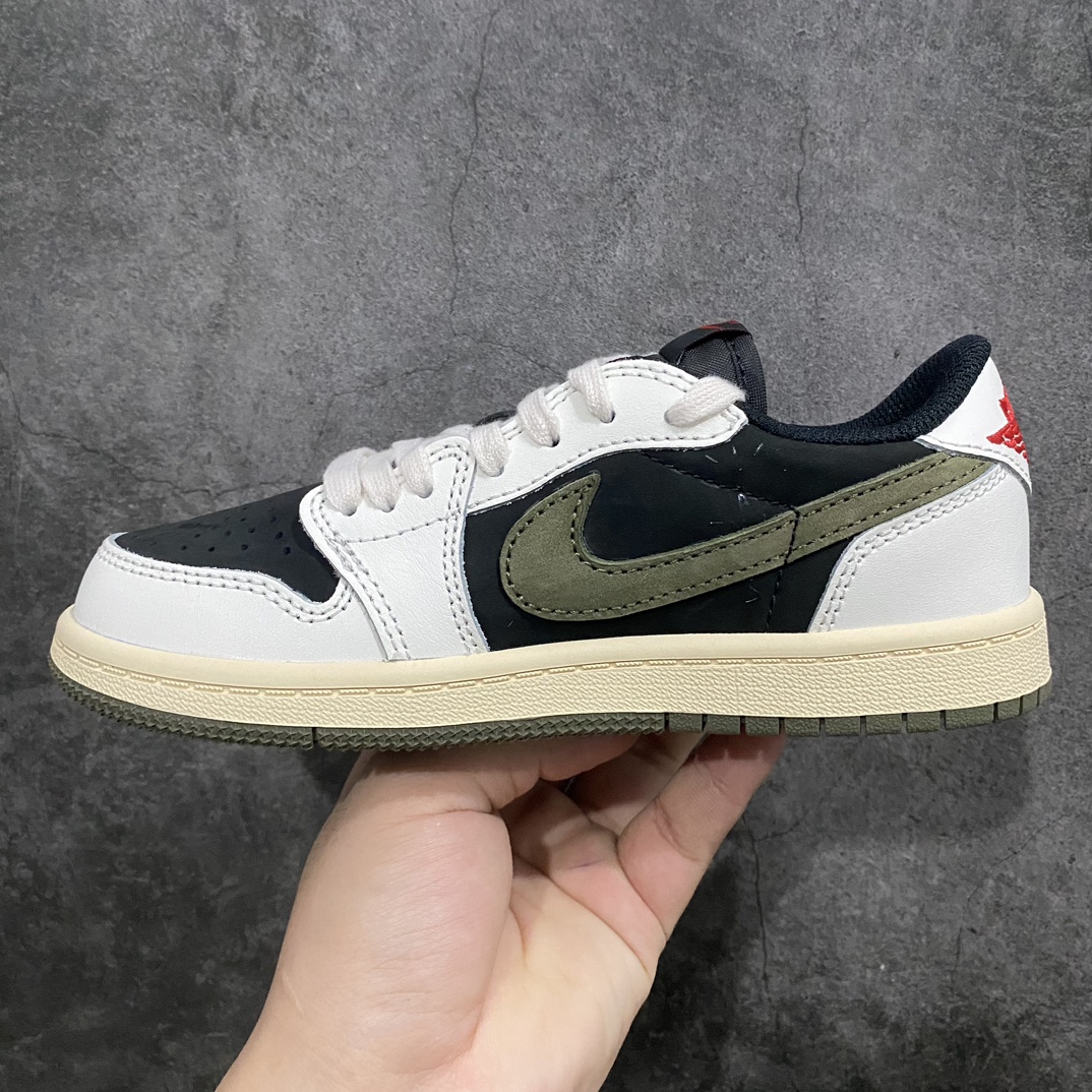 [M Pure Original] Travis Scott x Air Jordan AJ1 Low OG TS joint white and green hook low-top children's shoes DZ5909-106