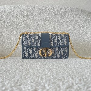 AAAA Dior Bags Handbags Blue Gold Printing Vintage Oblique Chains