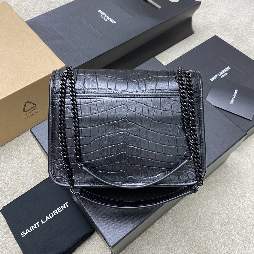 Saint Laurent Niki Baby Crocodile Embossed Leather Shoulder Bag Black 2 i1694435183 2825 1