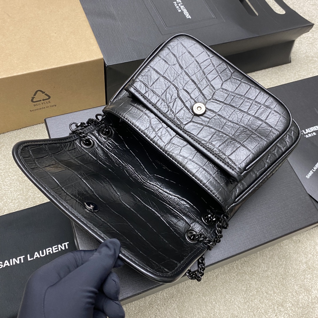 Saint Laurent Niki Baby Crocodile Embossed Leather Shoulder Bag Black 6 i1694435183 4383 5