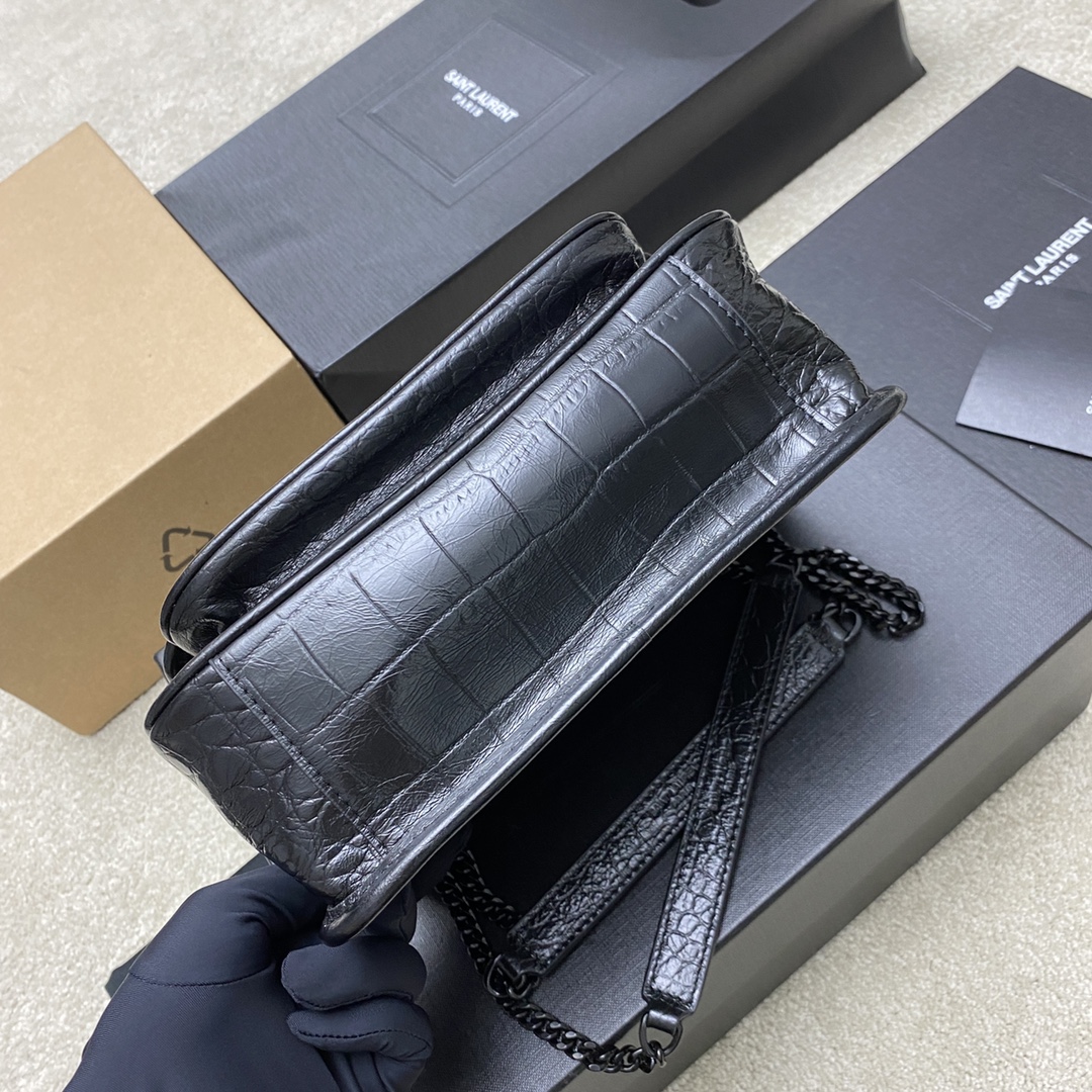 Saint Laurent Niki Baby Crocodile Embossed Leather Shoulder Bag Black 4 i1694435183 6402 3