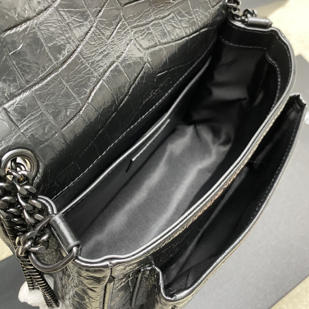 Saint Laurent Niki Baby Crocodile Embossed Leather Shoulder Bag Black 7 i1694435183 6680 6