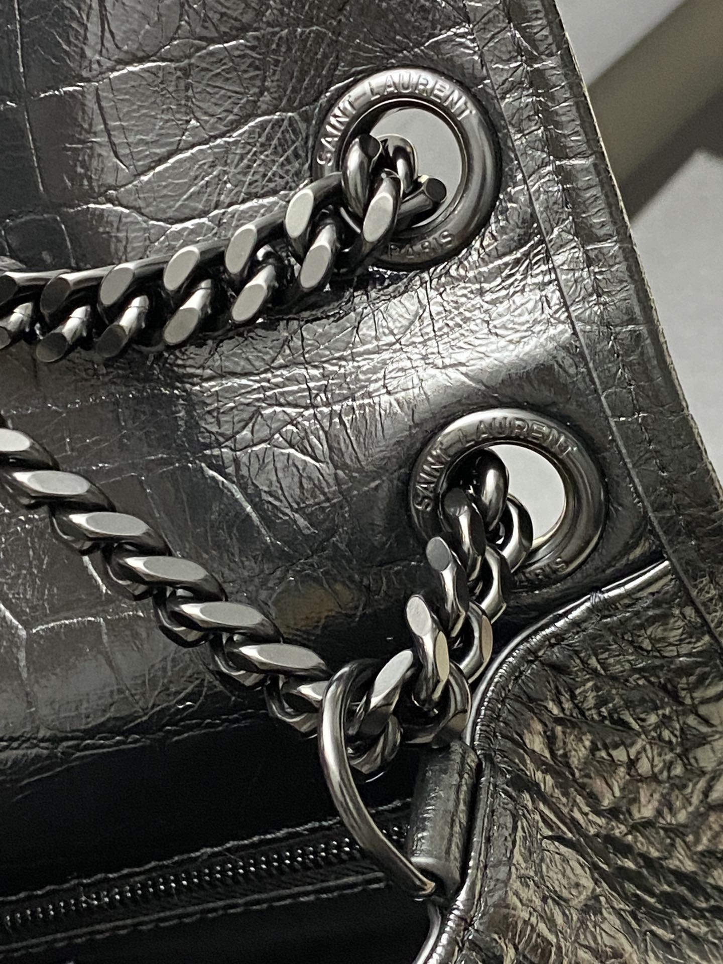 Saint Laurent Niki Baby Crocodile Embossed Leather Shoulder Bag Black 8 i1694435183 8687 8