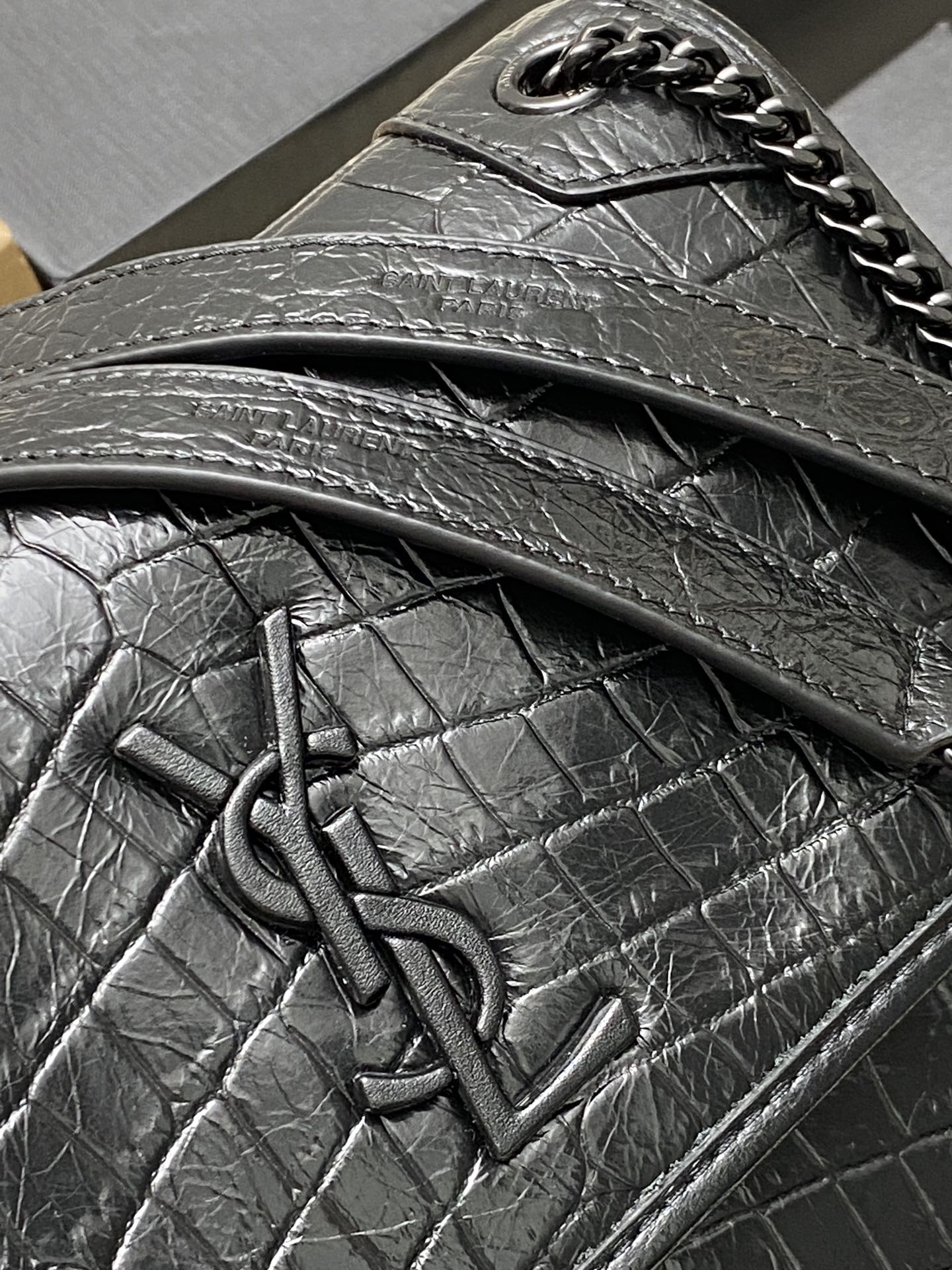 Saint Laurent Niki Baby Crocodile Embossed Leather Shoulder Bag Black 5 i1694435183 9851 4