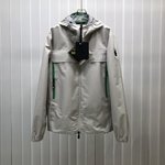 Moncler Clothing Coats & Jackets Green White Men Polyester Spring Collection Casual