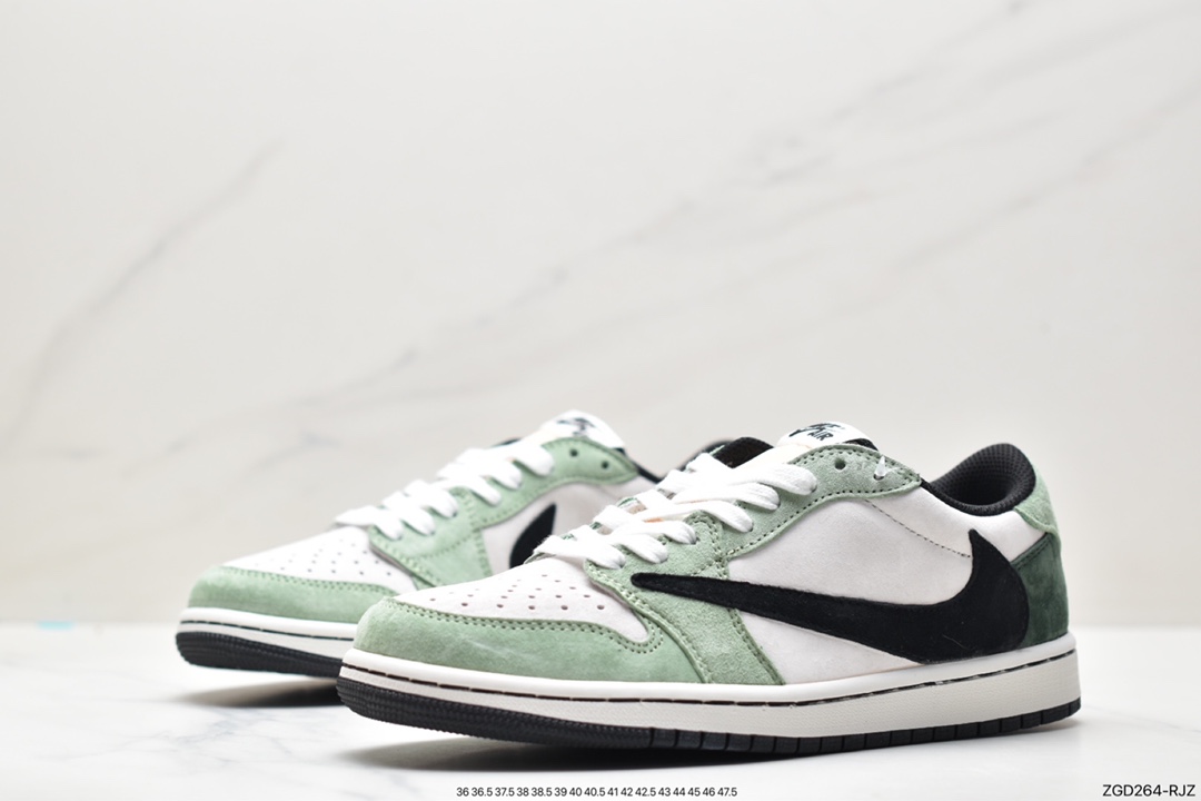 fragment design x Travis Scott x Nike Air Jordan 1 Low OG SP ”Black/Green Toe” AJ1 Jordan first generation basketball shoes DM7866-813