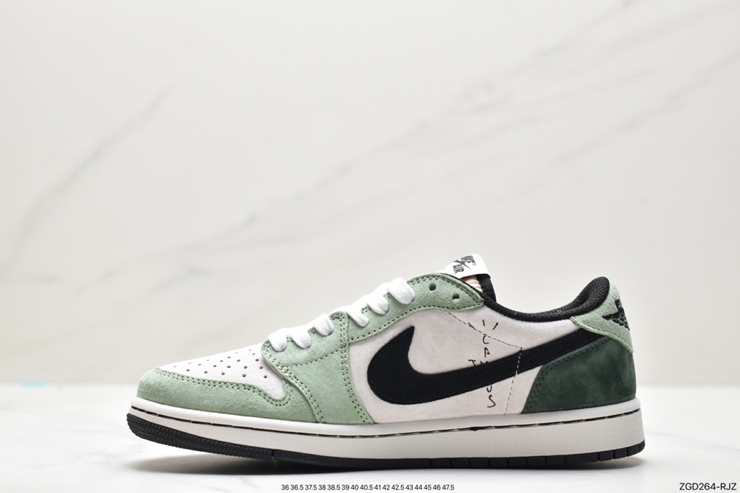 fragment design x Travis Scott x Nike Air Jordan 1 Low OG SP ”Black/Green Toe” AJ1 Jordan first generation basketball shoes DM7866-813