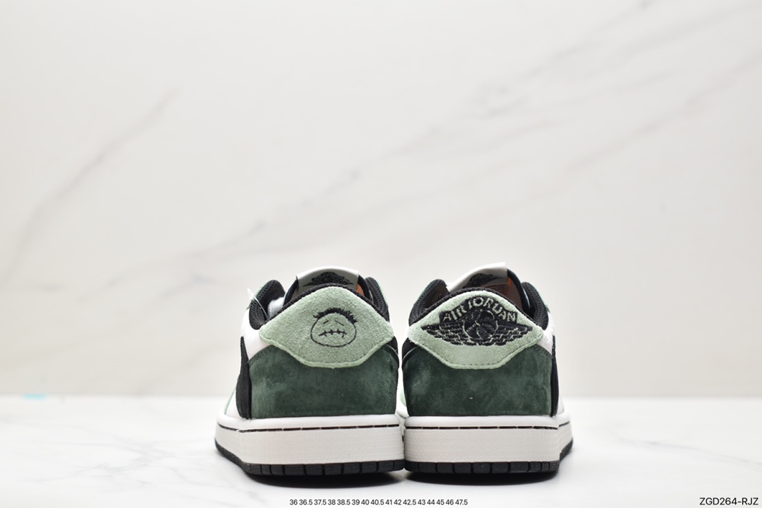 fragment design x Travis Scott x Nike Air Jordan 1 Low OG SP ”Black/Green Toe” AJ1 Jordan first generation basketball shoes DM7866-813