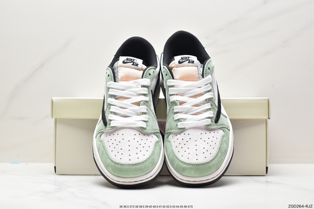 fragment design x Travis Scott x Nike Air Jordan 1 Low OG SP ”Black/Green Toe” AJ1 Jordan first generation basketball shoes DM7866-813