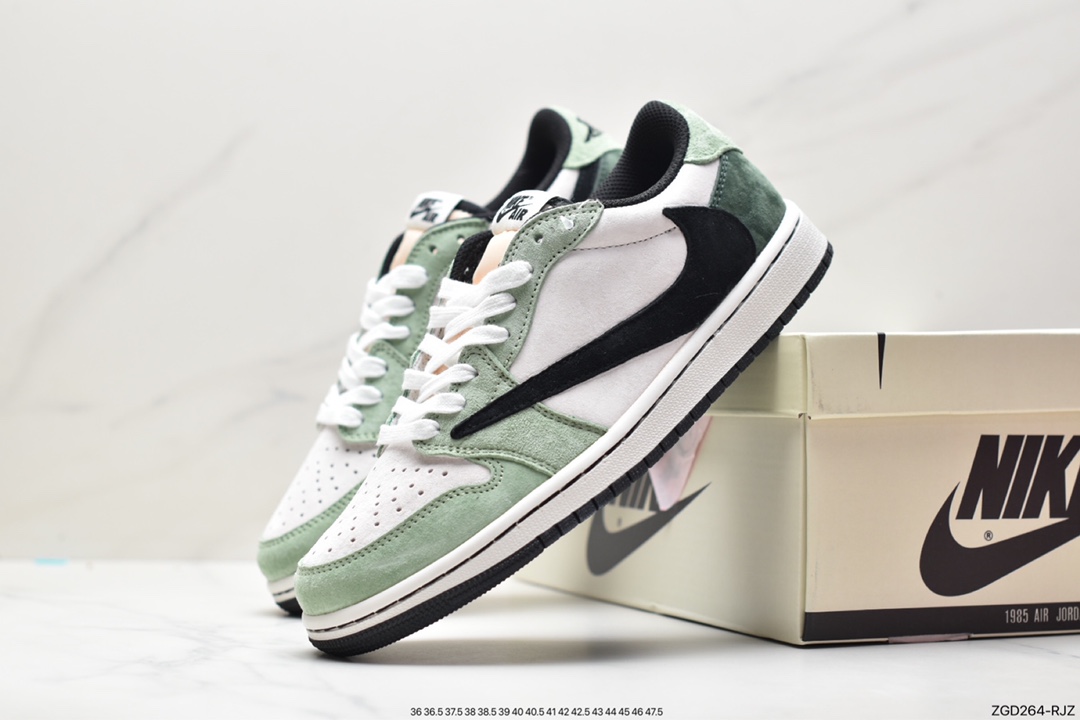 fragment design x Travis Scott x Nike Air Jordan 1 Low OG SP ”Black/Green Toe” AJ1 Jordan first generation basketball shoes DM7866-813